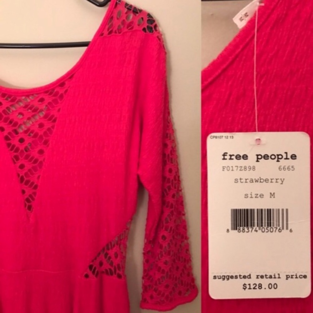 NWT Free People Cut Out Strawberry Pink - Picture 3 of 7